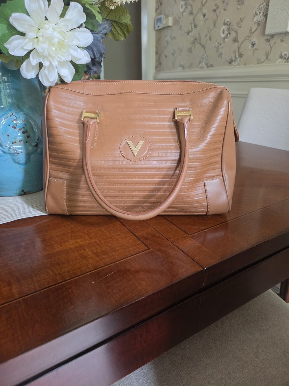 Valentino Emblem Tan Satchel Handbag